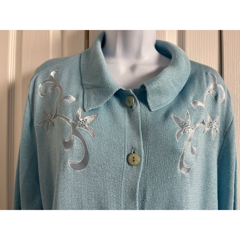 Philippe Marques Light Blue Knit Button Front Top… - image 4
